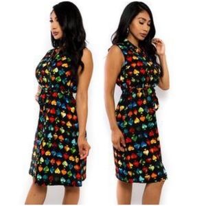Multi Color Card Sleeveless Black Casual Dress
